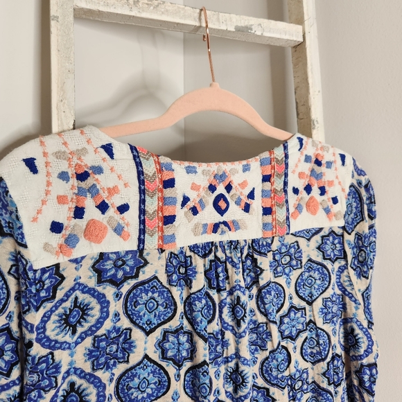 Lucky Brand womens 1X linen blend embroidered tassle peasant top boho - Picture 6 of 6